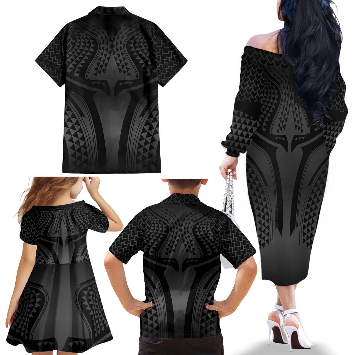 Hawaiian Kakau Art Tattoos Aquaman Style Family Matching Off The Shoulder Long Sleeve Dress and Hawaiian Shirt Special Edition - Wonder Print Shop