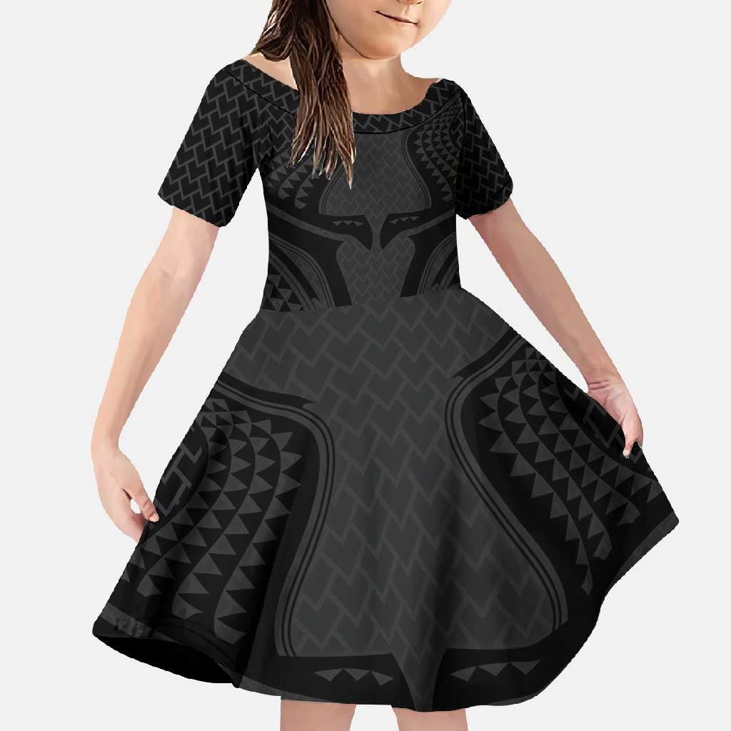 Hawaiian Kakau Art Tattoos Aquaman Style Family Matching Long Sleeve Bodycon Dress and Hawaiian Shirt Black Version - Wonder Print Shop