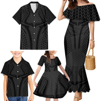 Hawaiian Kakau Art Tattoos Aquaman Style Family Matching Mermaid Dress and Hawaiian Shirt Black Version - Wonder Print Shop