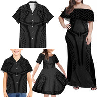 Hawaiian Kakau Art Tattoos Aquaman Style Family Matching Off Shoulder Maxi Dress and Hawaiian Shirt Black Version - Wonder Print Shop