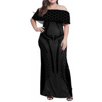 Hawaiian Kakau Art Tattoos Aquaman Style Family Matching Off Shoulder Maxi Dress and Hawaiian Shirt Black Version - Wonder Print Shop