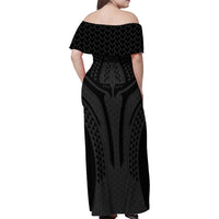 Hawaiian Kakau Art Tattoos Aquaman Style Family Matching Off Shoulder Maxi Dress and Hawaiian Shirt Black Version - Wonder Print Shop