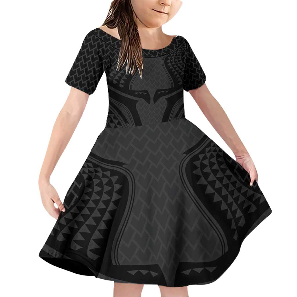 Hawaiian Kakau Art Tattoos Aquaman Style Family Matching Off Shoulder Short Dress and Hawaiian Shirt Black Version - Wonder Print Shop
