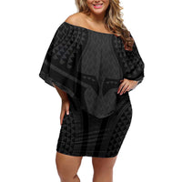 Hawaiian Kakau Art Tattoos Aquaman Style Family Matching Off Shoulder Short Dress and Hawaiian Shirt Black Version - Wonder Print Shop