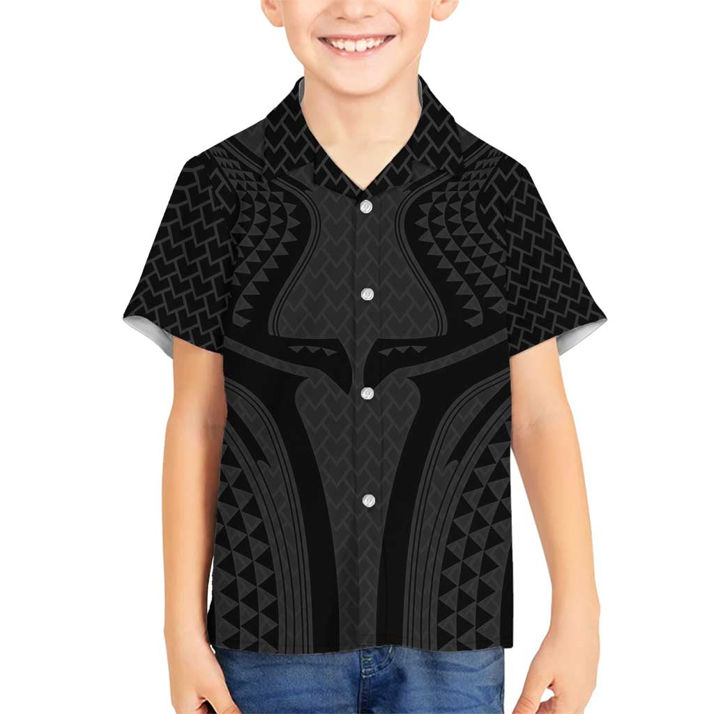 Hawaiian Kakau Art Tattoos Aquaman Style Family Matching Off Shoulder Short Dress and Hawaiian Shirt Black Version - Wonder Print Shop