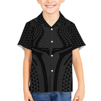 Hawaiian Kakau Art Tattoos Aquaman Style Family Matching Off Shoulder Short Dress and Hawaiian Shirt Black Version - Wonder Print Shop