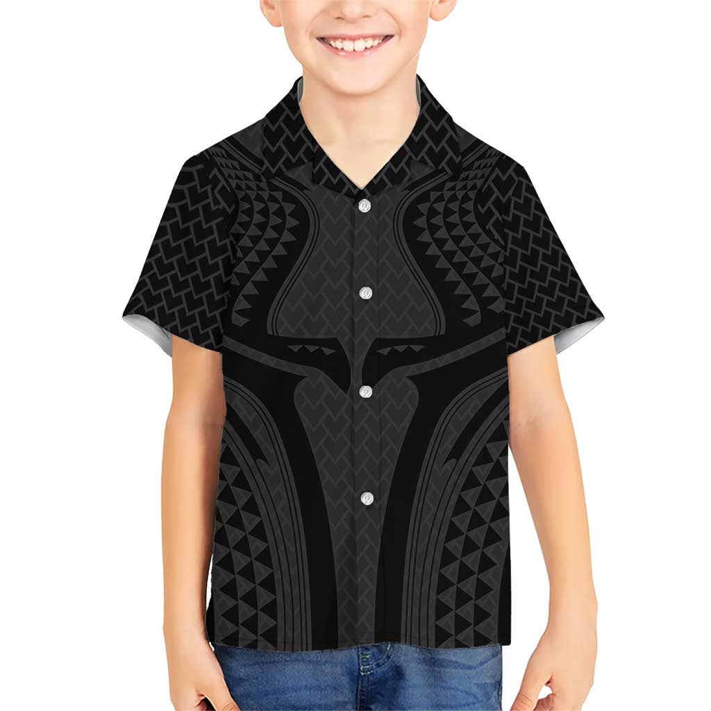 Hawaiian Kakau Art Tattoos Aquaman Style Family Matching Short Sleeve Bodycon Dress and Hawaiian Shirt Black Version - Wonder Print Shop