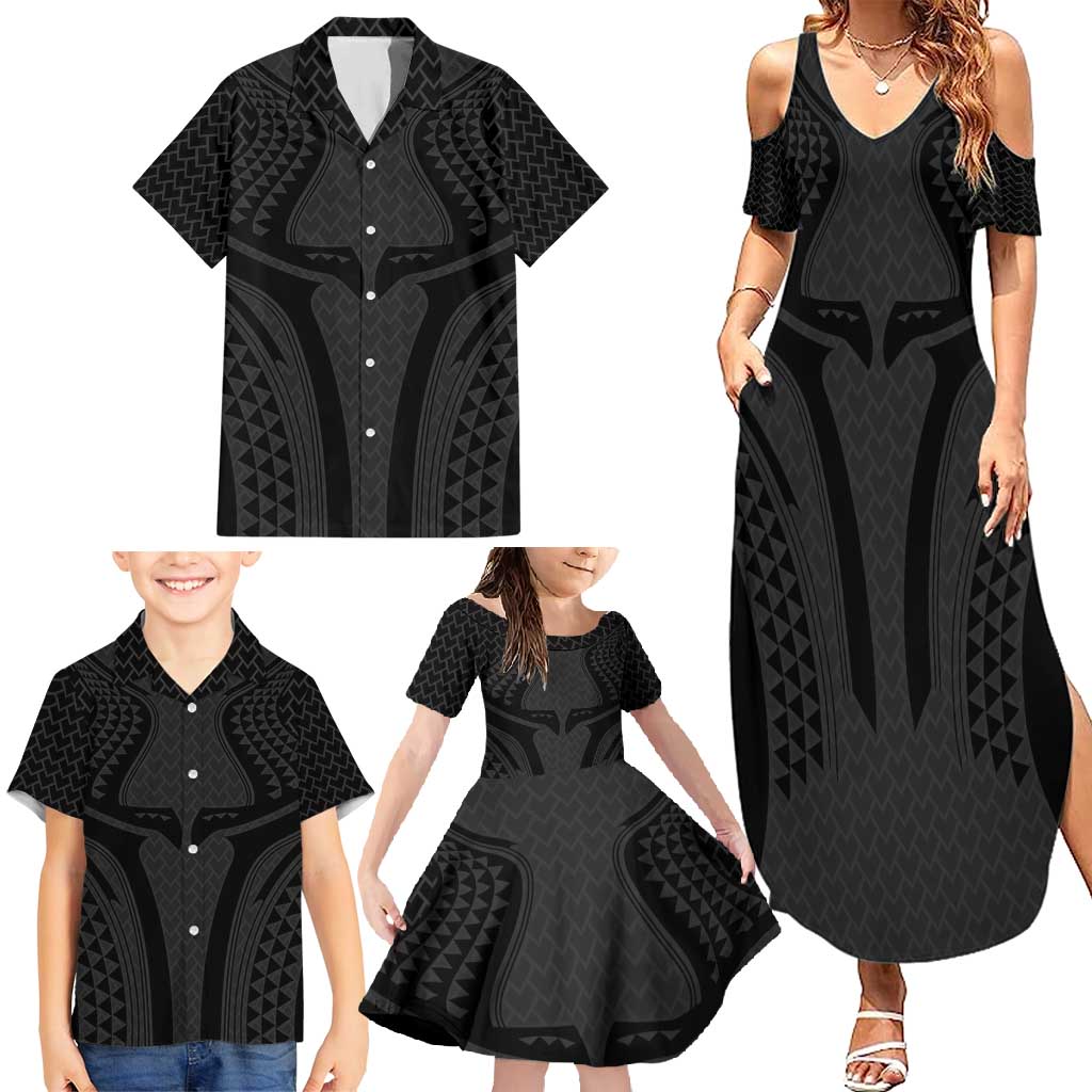 Hawaiian Kakau Art Tattoos Aquaman Style Family Matching Summer Maxi Dress and Hawaiian Shirt Black Version - Wonder Print Shop