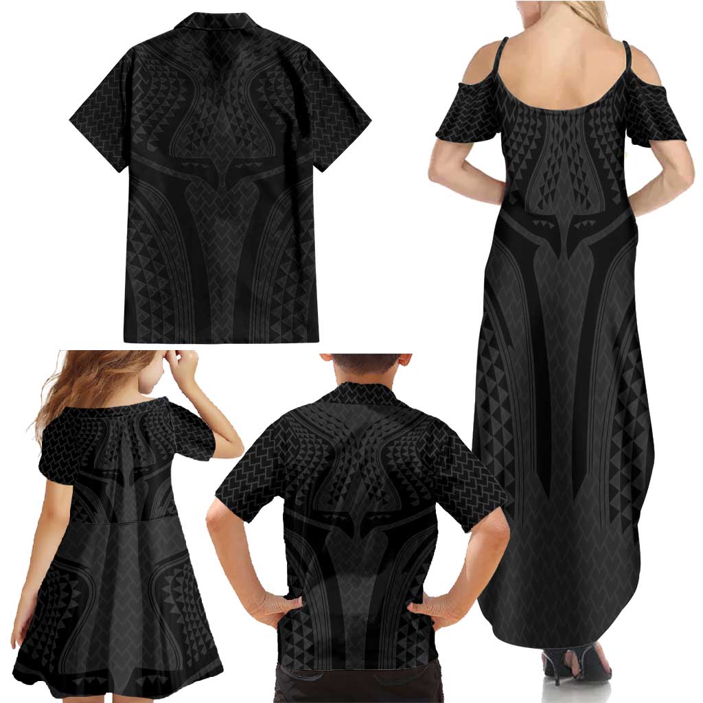 Hawaiian Kakau Art Tattoos Aquaman Style Family Matching Summer Maxi Dress and Hawaiian Shirt Black Version - Wonder Print Shop