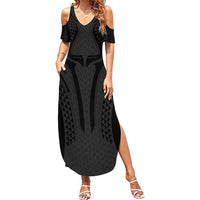Hawaiian Kakau Art Tattoos Aquaman Style Family Matching Summer Maxi Dress and Hawaiian Shirt Black Version - Wonder Print Shop