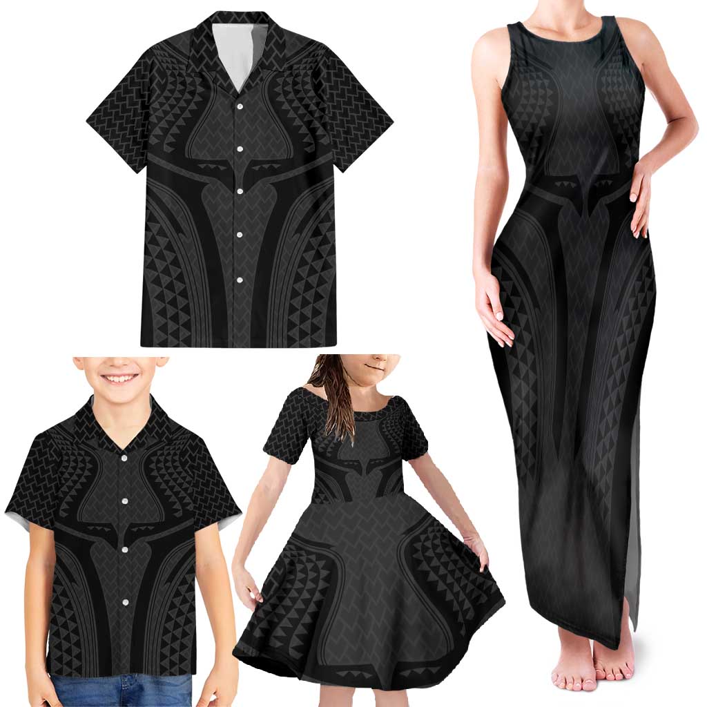 Hawaiian Kakau Art Tattoos Aquaman Style Family Matching Tank Maxi Dress and Hawaiian Shirt Black Version - Wonder Print Shop