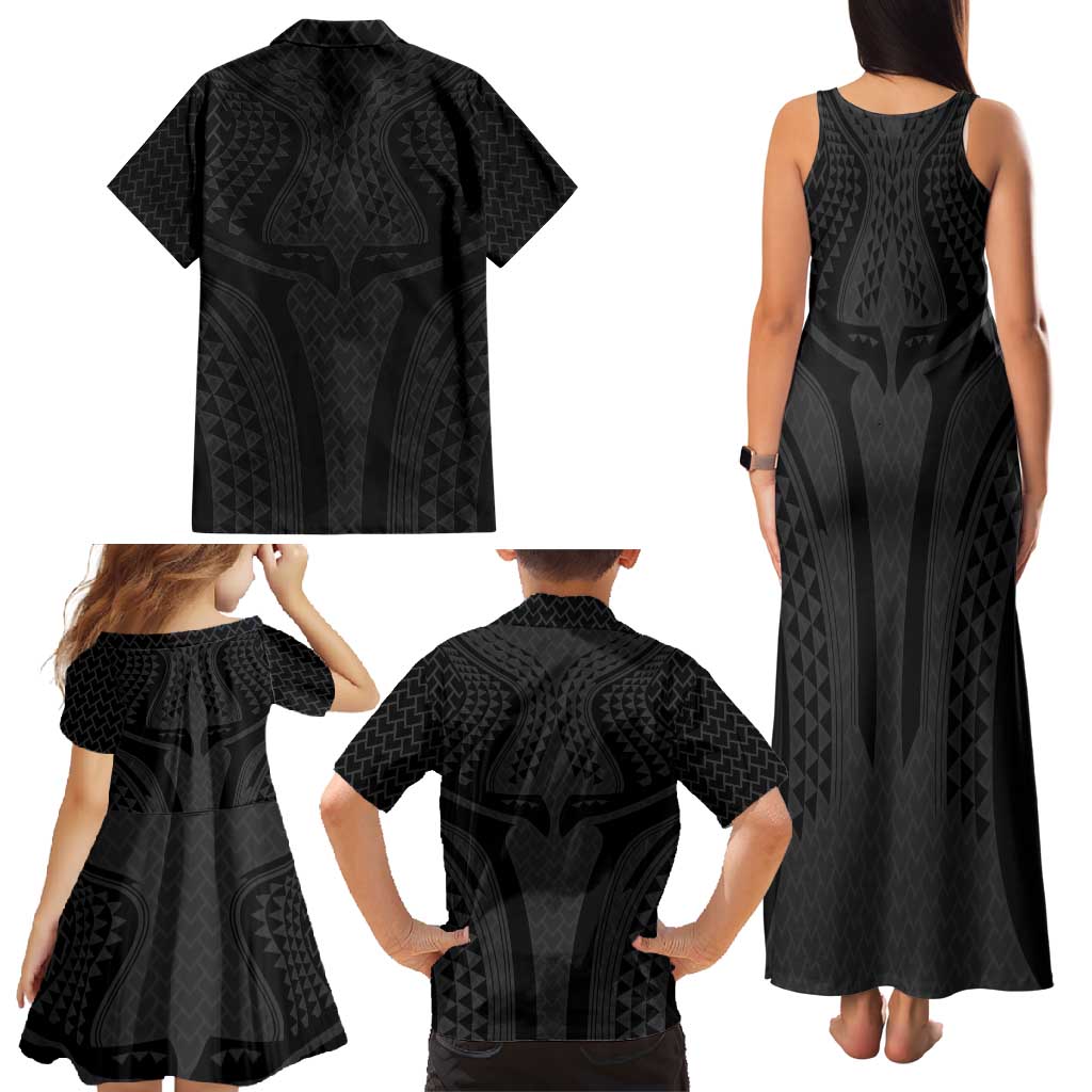Hawaiian Kakau Art Tattoos Aquaman Style Family Matching Tank Maxi Dress and Hawaiian Shirt Black Version - Wonder Print Shop