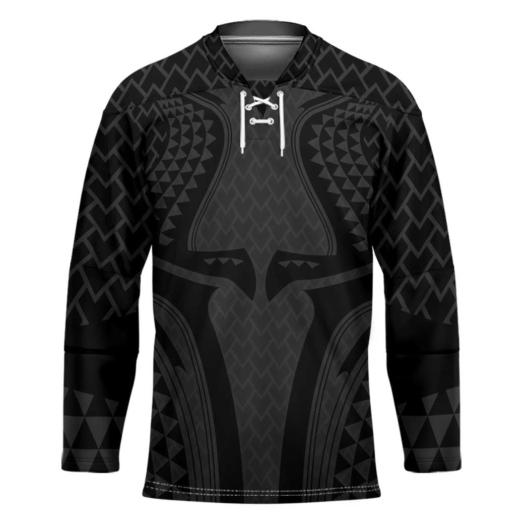 Hawaiian Kakau Art Tattoos Aquaman Style Hockey Jersey Black Version - Wonder Print Shop