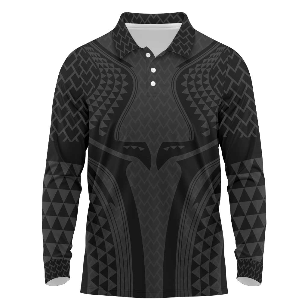 Hawaiian Kakau Art Tattoos Aquaman Style Long Sleeve Polo Shirt Black Version - Wonder Print Shop