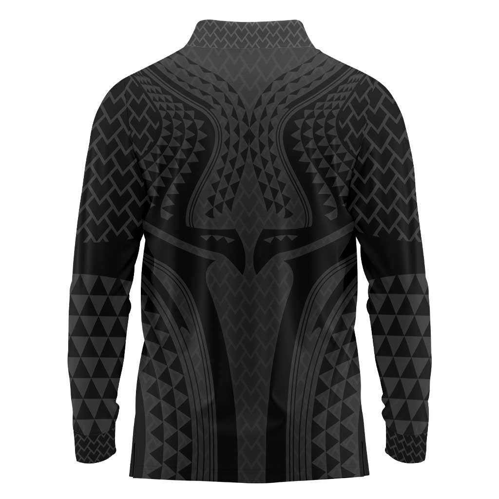 Hawaiian Kakau Art Tattoos Aquaman Style Long Sleeve Polo Shirt Black Version - Wonder Print Shop