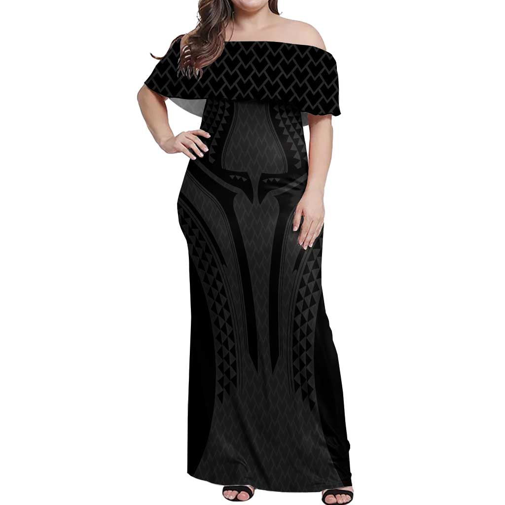 Hawaiian Kakau Art Tattoos Aquaman Style Off Shoulder Maxi Dress Black Version - Wonder Print Shop