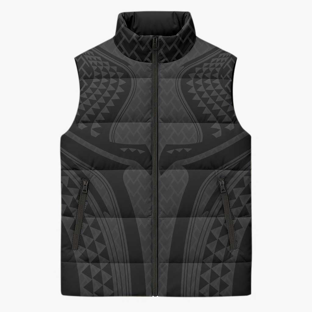 Hawaiian Kakau Art Tattoos Aquaman Style Sleeveless Puffer Jacket Black Version - Wonder Print Shop