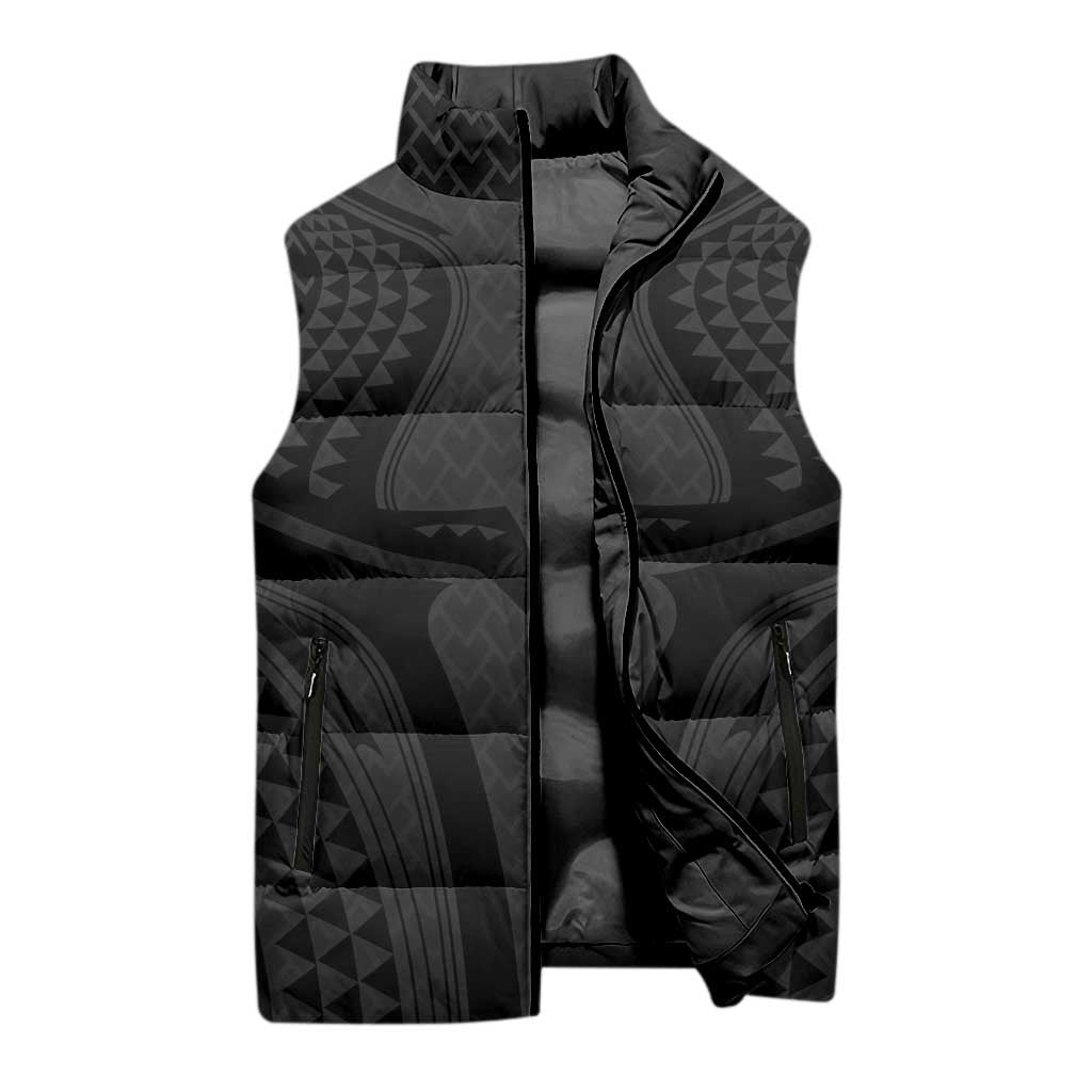 Hawaiian Kakau Art Tattoos Aquaman Style Sleeveless Puffer Jacket Black Version - Wonder Print Shop