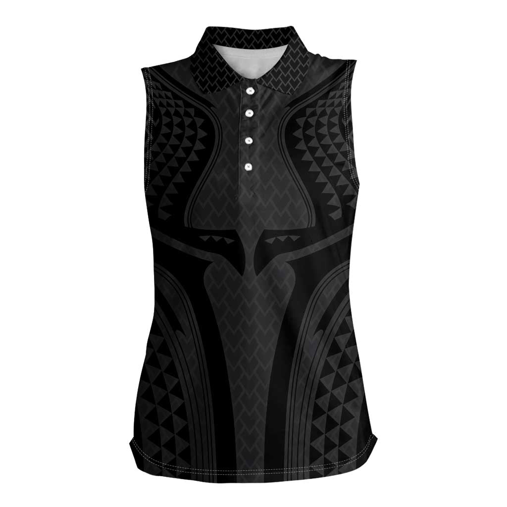 Hawaiian Kakau Art Tattoos Aquaman Style Women Sleeveless Polo Shirt Black Version - Wonder Print Shop