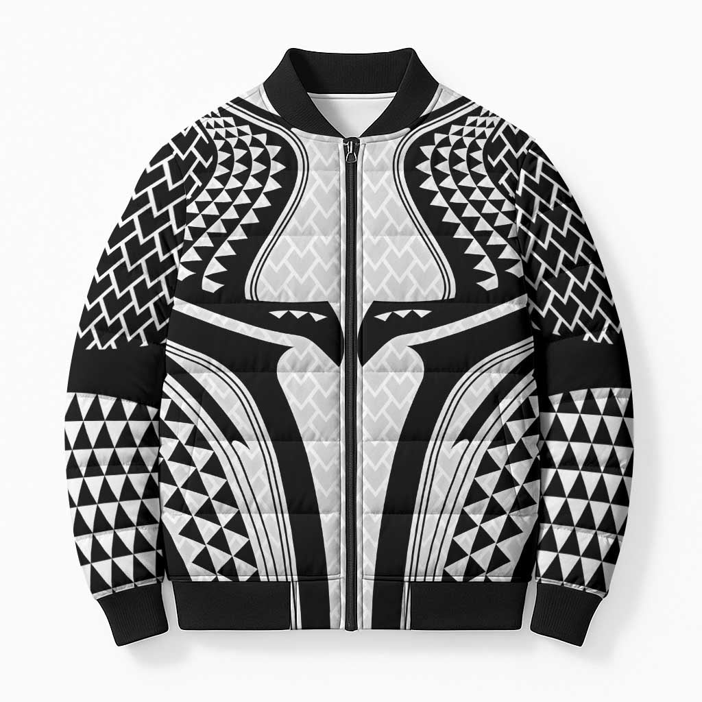 Hawaiian Kakau Art Tattoos Aquaman Style Bomber Puffer Jacket White Version - Wonder Print Shop