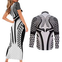 Hawaiian Kakau Art Tattoos Aquaman Style Couples Matching Short Sleeve Bodycon Dress and Long Sleeve Button Shirt White Version - Wonder Print Shop
