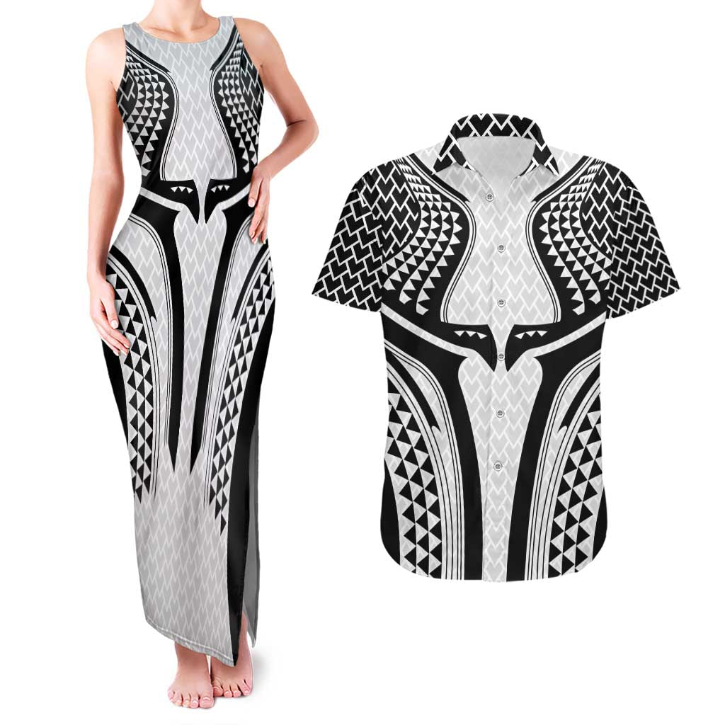 Hawaiian Kakau Art Tattoos Aquaman Style Couples Matching Tank Maxi Dress and Hawaiian Shirt White Version - Wonder Print Shop