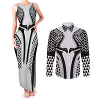 Hawaiian Kakau Art Tattoos Aquaman Style Couples Matching Tank Maxi Dress and Long Sleeve Button Shirt White Version - Wonder Print Shop