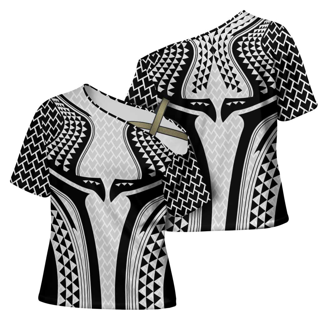 Hawaiian Kakau Art Tattoos Aquaman Style Cross Shoulder Shirt White Version - Wonder Print Shop