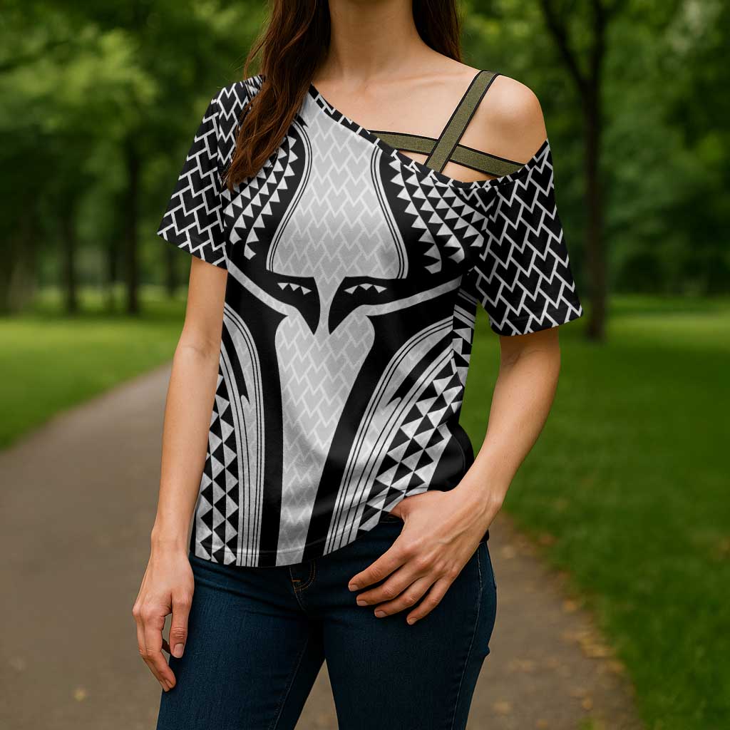 Hawaiian Kakau Art Tattoos Aquaman Style Cross Shoulder Shirt White Version - Wonder Print Shop