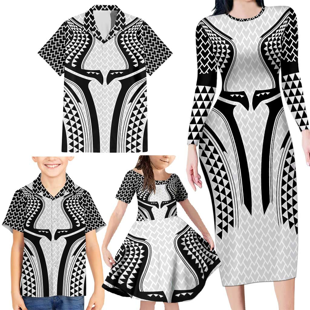Hawaiian Kakau Art Tattoos Aquaman Style Family Matching Long Sleeve Bodycon Dress and Hawaiian Shirt White Version - Wonder Print Shop