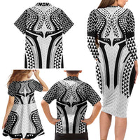 Hawaiian Kakau Art Tattoos Aquaman Style Family Matching Long Sleeve Bodycon Dress and Hawaiian Shirt White Version - Wonder Print Shop