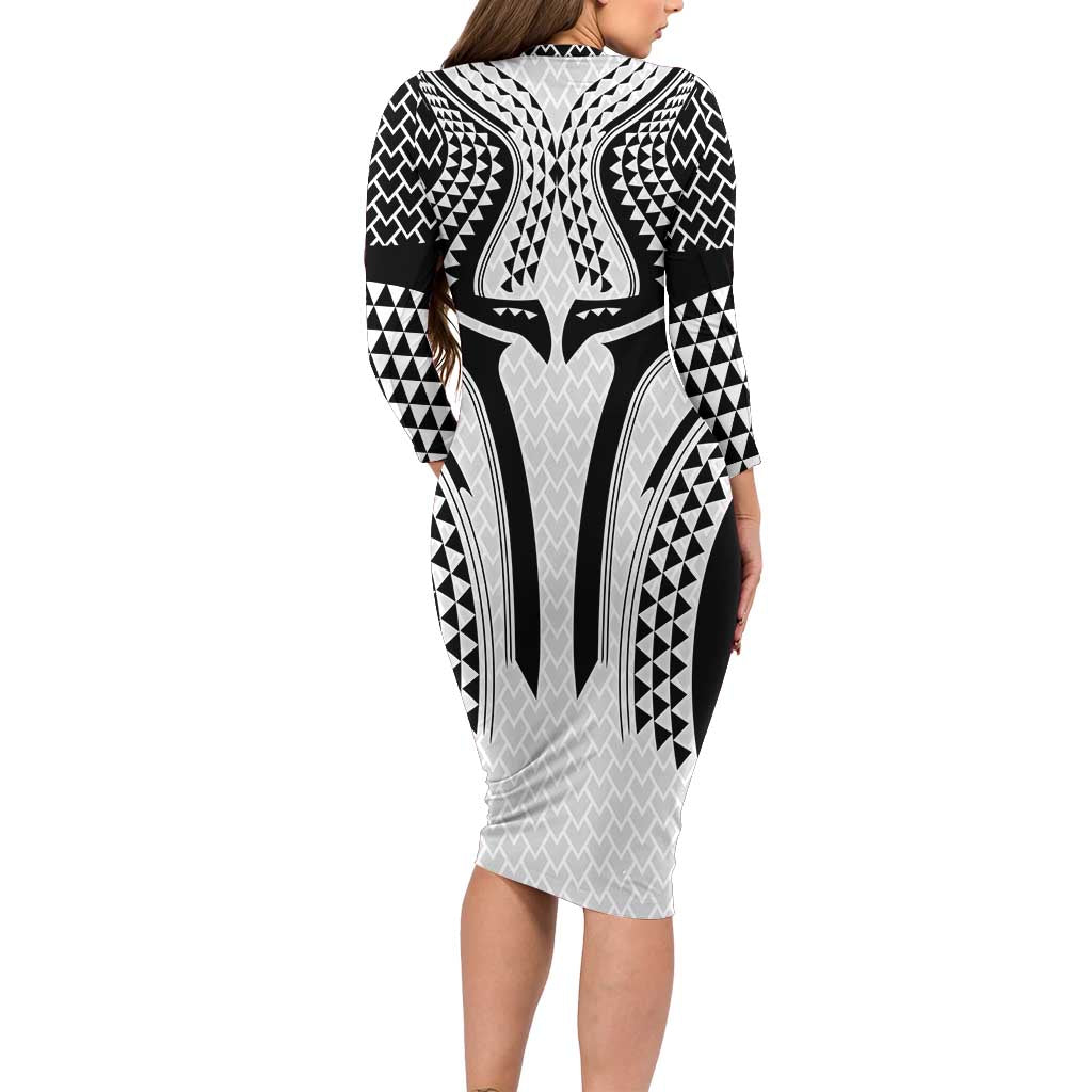 Hawaiian Kakau Art Tattoos Aquaman Style Family Matching Long Sleeve Bodycon Dress and Hawaiian Shirt White Version - Wonder Print Shop