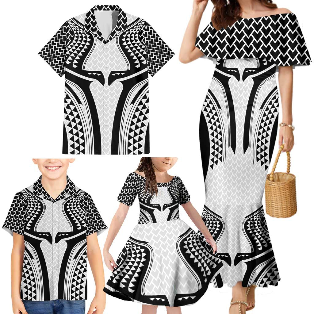 Hawaiian Kakau Art Tattoos Aquaman Style Family Matching Mermaid Dress and Hawaiian Shirt White Version - Wonder Print Shop