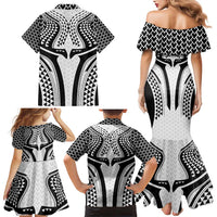 Hawaiian Kakau Art Tattoos Aquaman Style Family Matching Mermaid Dress and Hawaiian Shirt White Version - Wonder Print Shop