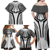 Hawaiian Kakau Art Tattoos Aquaman Style Family Matching Off Shoulder Maxi Dress and Hawaiian Shirt White Version - Wonder Print Shop