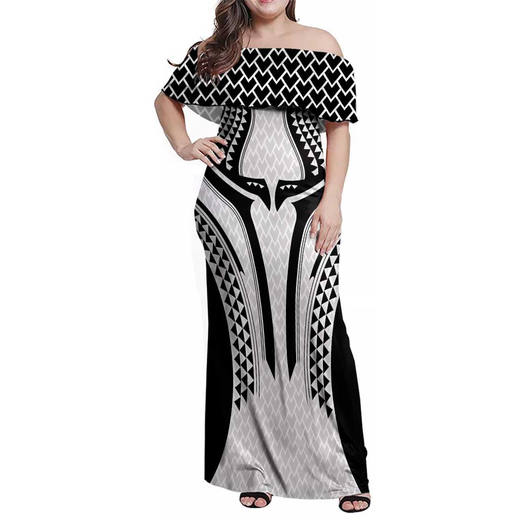 Hawaiian Kakau Art Tattoos Aquaman Style Family Matching Off Shoulder Maxi Dress and Hawaiian Shirt White Version - Wonder Print Shop