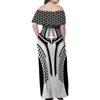 Hawaiian Kakau Art Tattoos Aquaman Style Family Matching Off Shoulder Maxi Dress and Hawaiian Shirt White Version - Wonder Print Shop