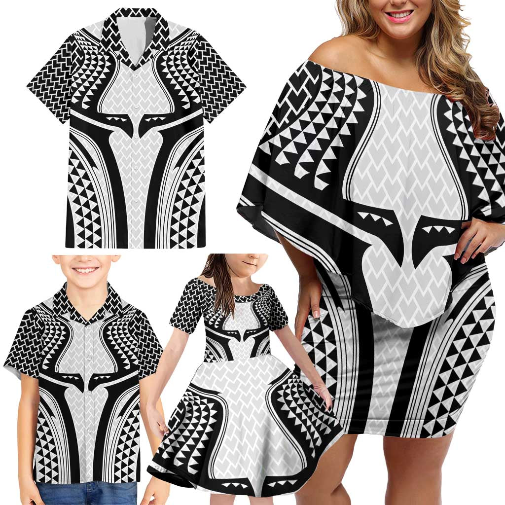 Hawaiian Kakau Art Tattoos Aquaman Style Family Matching Off Shoulder Short Dress and Hawaiian Shirt White Version - Wonder Print Shop