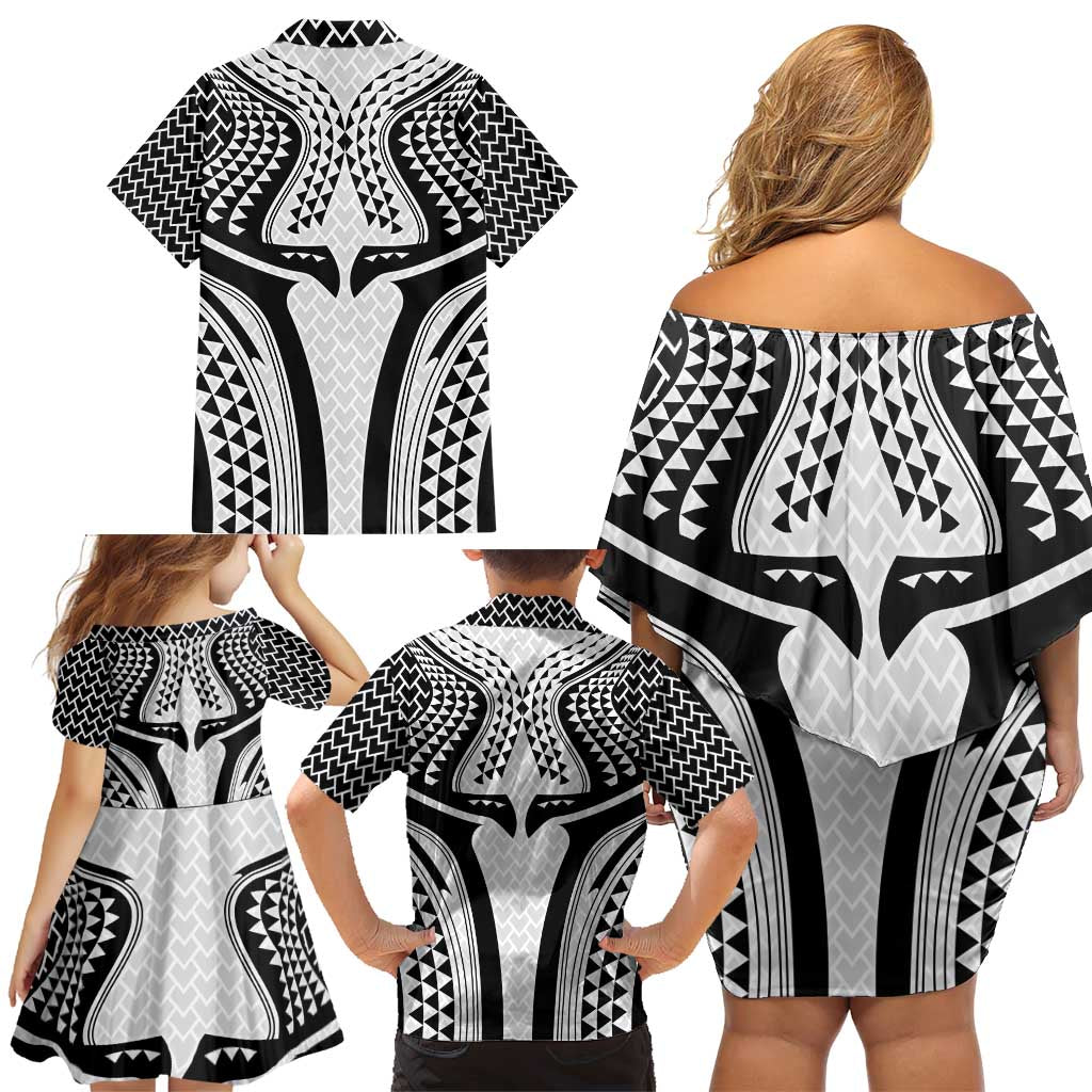Hawaiian Kakau Art Tattoos Aquaman Style Family Matching Off Shoulder Short Dress and Hawaiian Shirt White Version - Wonder Print Shop