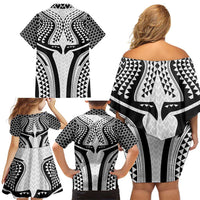 Hawaiian Kakau Art Tattoos Aquaman Style Family Matching Off Shoulder Short Dress and Hawaiian Shirt White Version - Wonder Print Shop
