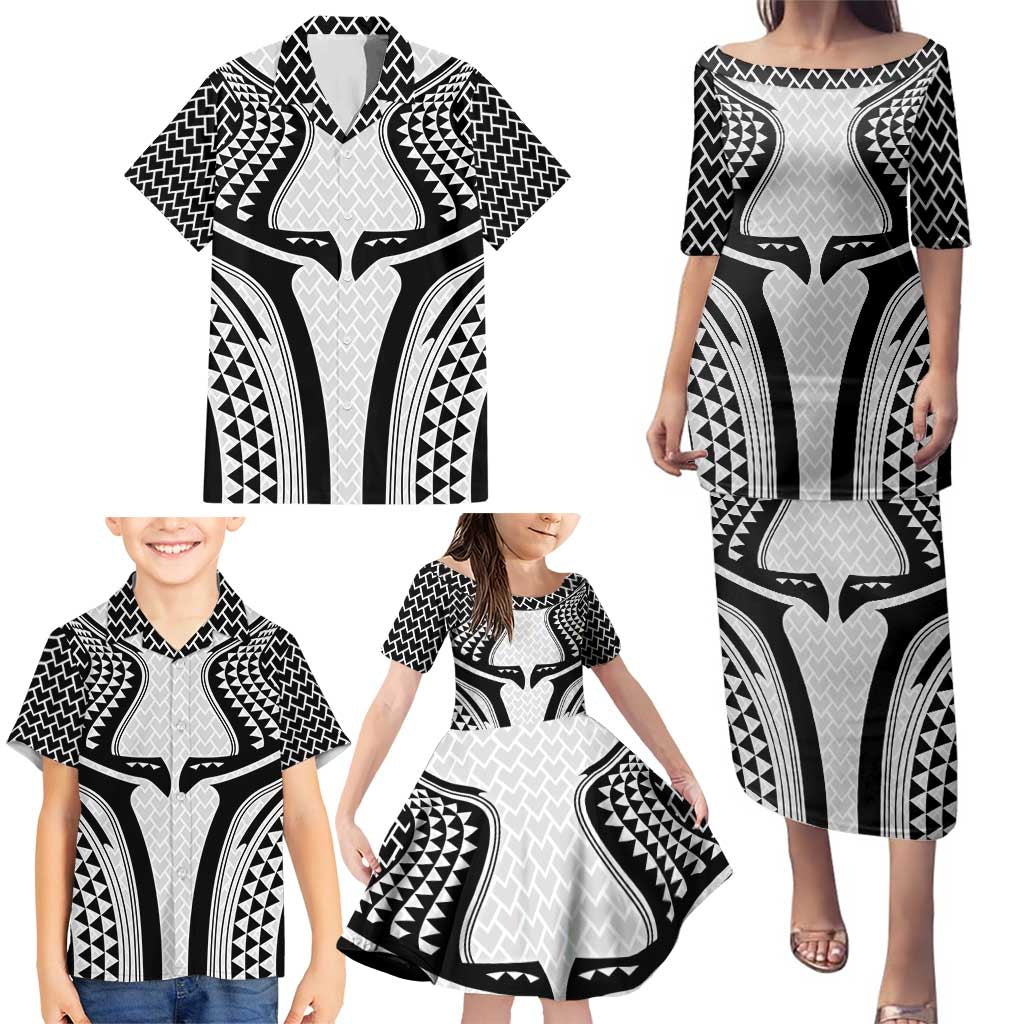 Hawaiian Kakau Art Tattoos Aquaman Style Family Matching Puletasi and Hawaiian Shirt White Version - Wonder Print Shop