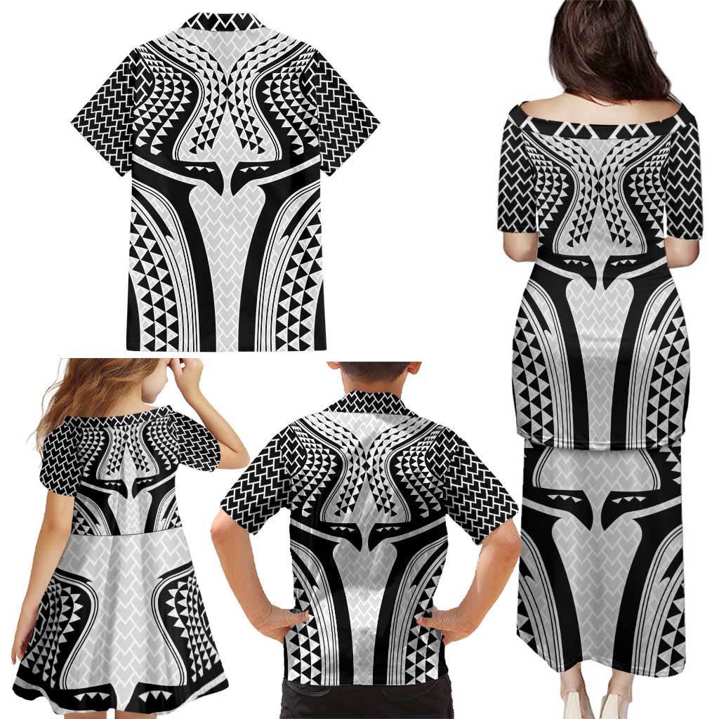 Hawaiian Kakau Art Tattoos Aquaman Style Family Matching Puletasi and Hawaiian Shirt White Version - Wonder Print Shop
