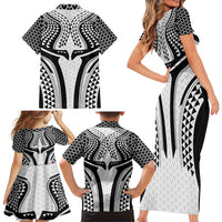 Hawaiian Kakau Art Tattoos Aquaman Style Family Matching Short Sleeve Bodycon Dress and Hawaiian Shirt White Version - Wonder Print Shop