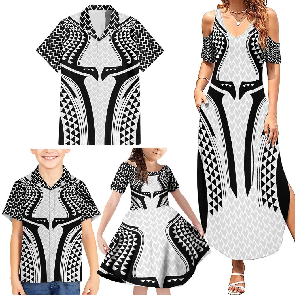 Hawaiian Kakau Art Tattoos Aquaman Style Family Matching Summer Maxi Dress and Hawaiian Shirt White Version - Wonder Print Shop