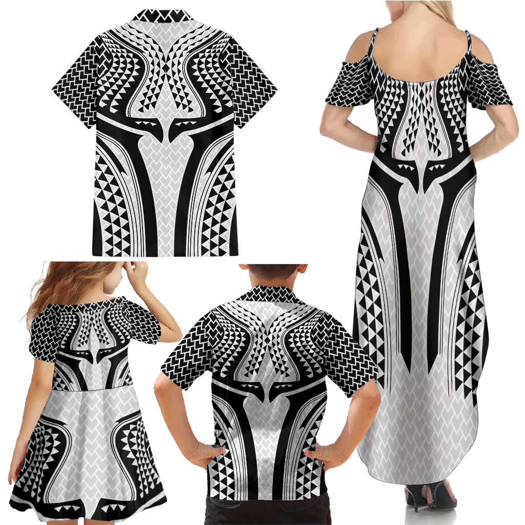 Hawaiian Kakau Art Tattoos Aquaman Style Family Matching Summer Maxi Dress and Hawaiian Shirt White Version - Wonder Print Shop
