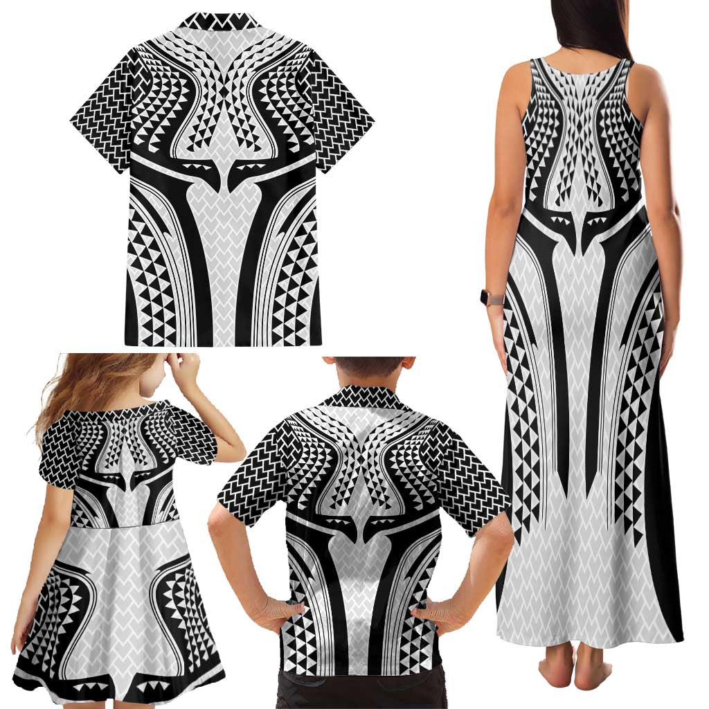 Hawaiian Kakau Art Tattoos Aquaman Style Family Matching Tank Maxi Dress and Hawaiian Shirt White Version - Wonder Print Shop