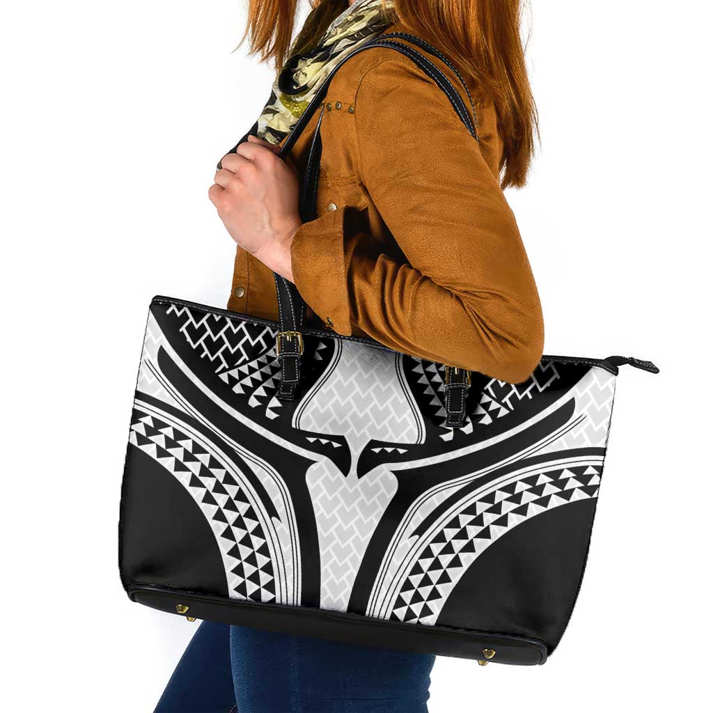 Hawaiian Kakau Art Tattoos Aquaman Style Leather Tote Bag White Version - Wonder Print Shop