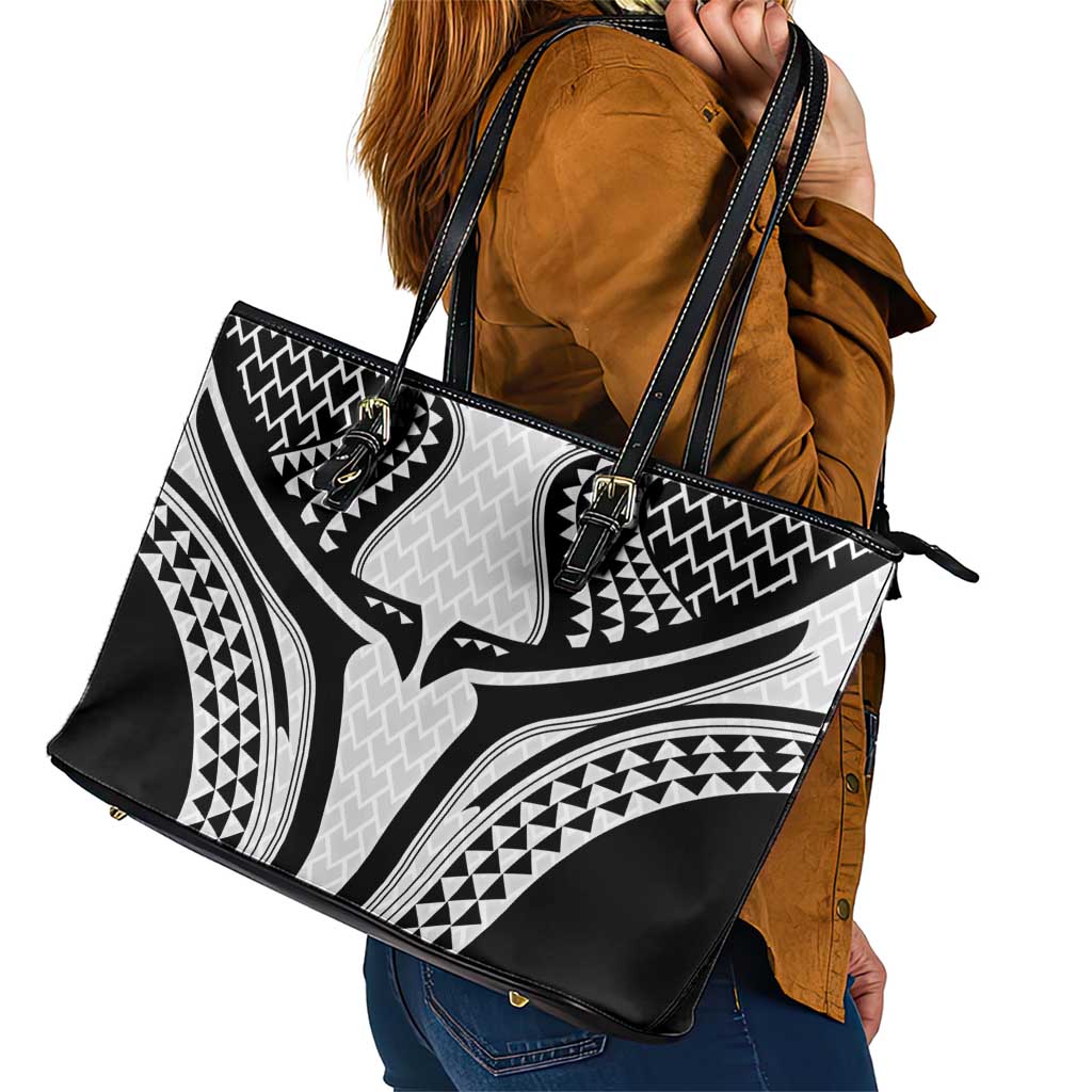 Hawaiian Kakau Art Tattoos Aquaman Style Leather Tote Bag White Version - Wonder Print Shop
