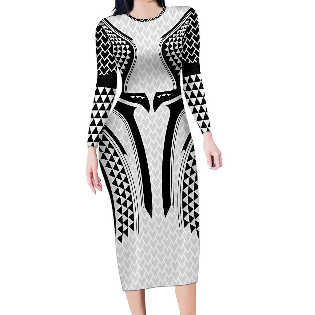 Hawaiian Kakau Art Tattoos Aquaman Style Long Sleeve Bodycon Dress White Version - Wonder Print Shop