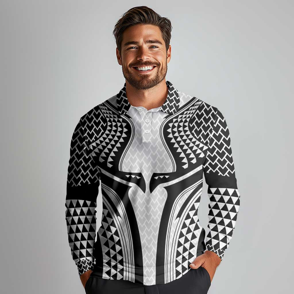Hawaiian Kakau Art Tattoos Aquaman Style Long Sleeve Polo Shirt White Version - Wonder Print Shop